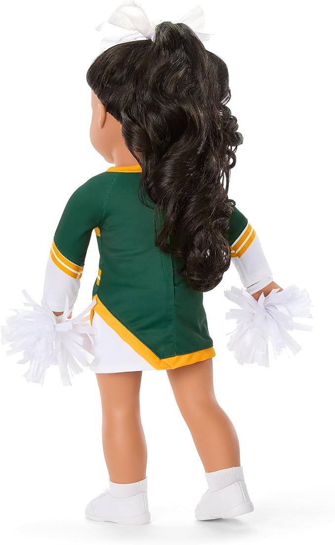 American Girl Greenbay Packers Cheer Uniform 18 inch Doll Clothes with Pom Poms, Navy and Grey, 5 pcs, Ages 6+