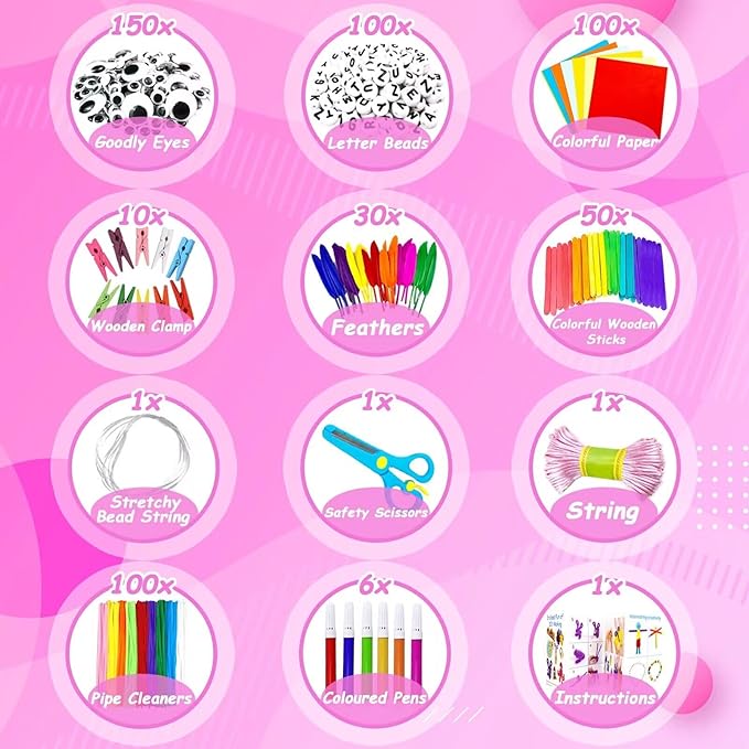 3000 Arts and Crafts Supplies for Kids Craft Kit All in 3 Layered Craft Box with Pipe Cleaners Crafts for Kids Age 4-6, 6-8, 8-12 DIY School Supplies Materials Set Toys Gifts for Girls Boys, Red