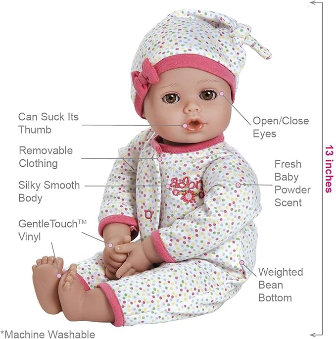 Adora Play Time Babies Collection, 13" Baby Doll with Doll Clothes and Accesories, Made with Sweet Baby Powder Scent, and GentleTouch Vinyl Body, Birthday Gift for Ages 1+ - Baby Dot