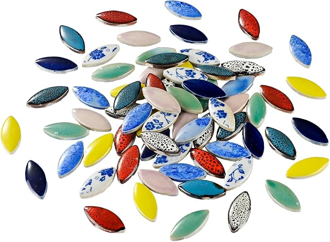 70 Pcs Petal Ceramics Mosaic Tiles for Crafts, Stained Ceramics Mosaic Supplies, Flower Leaves Mosaic Ceramics Pieces Kit for DIY Crafts Plates Picture Frames Home Decorations - Mixed Color