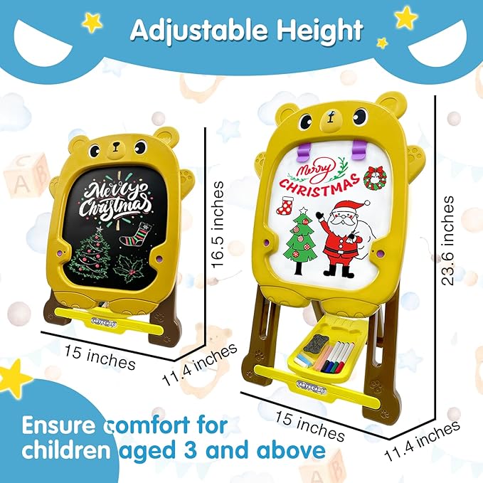 Kids Easel for Toddlers with Chalk Board and Dry Erase Easel, Easel for Toddlers Ages 2-4 & 5-8, Educational and Popular Gift Toys for Girls and Boys, Back to School Gifts for Students