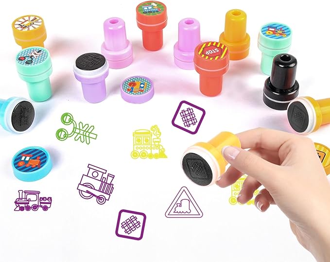 98 Pcs Train Party Favors,Train Print Party Supplies Include Stickers Stamps Keychains Slap Bracelets and Drawstring Bags Party Decorations for Kids TrainTheme Birthday supplies (A-Train)