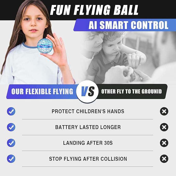 2025 Flying Orb Ball Toy, Galaxy Boomerang Hover Ball Led Lights Mini Drone Globe Hand Controlled Flying Ball Toys Cool Toys Gift for 6 7 8 9 10+ YearOld Boys Girls Teens Outdoor Toys(Blue)