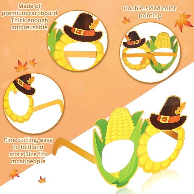 32 Pcs Fall Party Decoration Paper Eyeglasses Autumn Thanksgiving Costume Photo Booth Props Pumpkin Maple Leaf Fall Themed Supplies for Happy Fall Harvest Decorations Thanksgiving Party Favor