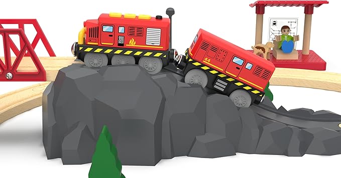 Train Toys Battery Operated Locomotive Train for Wooden Track, Motorized Train for Toddlers with Magnetic Connection, Compatible with Thomas, Brio, Chuggington, Melissa and Doug