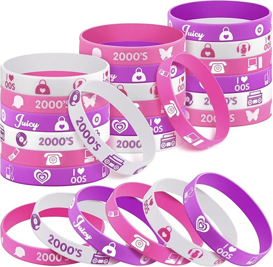 24 Pcs 2000s Party Favors Y2k Party Silicone Wristband Bracelets Colored Stretch Rubber Bracelets for Adults Y2k Themed Party Supplies