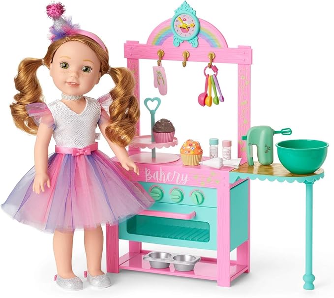 American Girl WellieWishers 14.5-inch Doll Birthday Cupcake Kitchen Playset with Oven and Baking Equipment, For Ages 4+