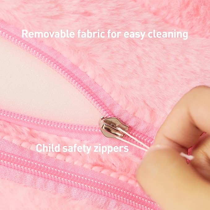 MOONBEEKI Toddler Chair Comfy，Foldable Princess Kids Couch for Girl, Toddler Recliners for Kids Over 18 Months, Kids Sofa Bed Fold Out (Pink)