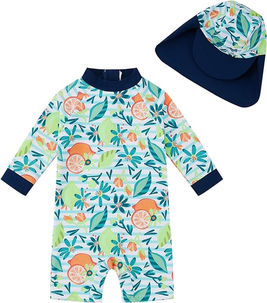 upandfast Baby/Toddler Swimsuit UPF 50+ Sun Protection One Piece Zipper Bathing Suit with Sun Hat Infant Beach Swimwear