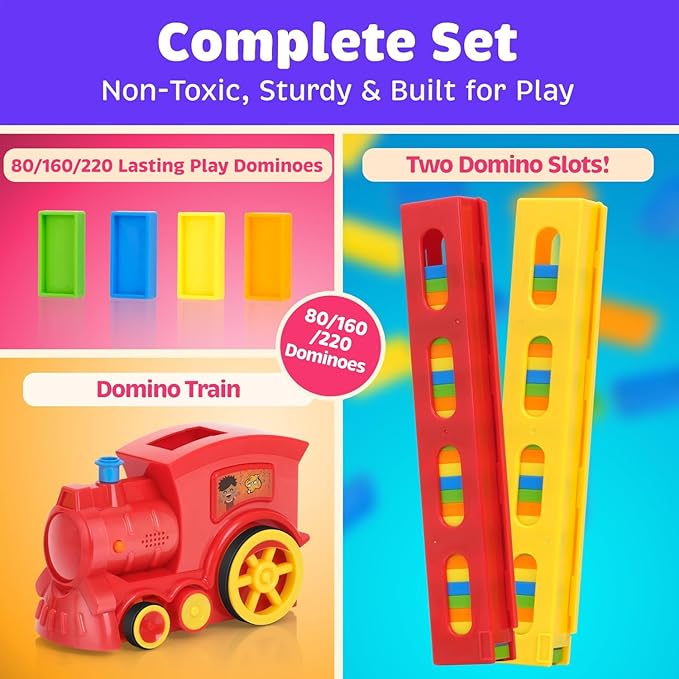 300 Pcs Domino Train Set - Automatic Rally Setter for Boys & Girls - Ages 4-10 - Montessori Toy with Colorful Tracks - Creative Birthday Toy, Automatic Block Laying Stacker Game