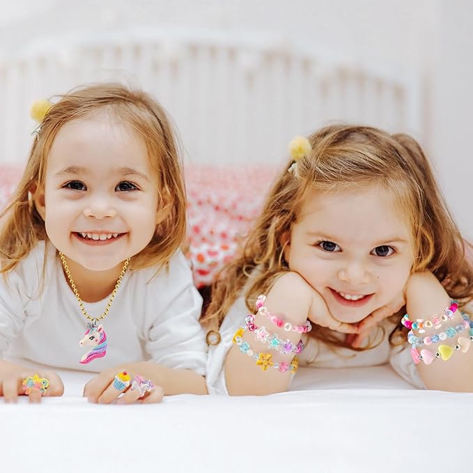Kids Jewelry for Little Girls Ages 4-6, Unicorn Play Necklace Bracelets Rings for Toddlers Girls 3-5 6-8, Childrens Costume Dress Up Jewelry Set, Princess Gifts for 3 4 5 7 6 8 Year Old Party Favor