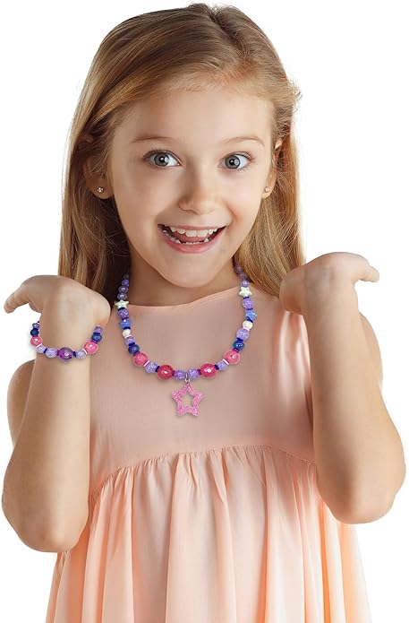 Kids Jewelry for Girls, Toddler Jewelry, 2 Sets Girls Jewelry Beaded Necklace and Beads Bracelet for Little Girls Kids Toddler, Little Girls Jewelry Set, Favors Bags for Girls