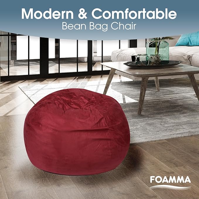 Foamma Bean Bag Chair, 5ft, Chinese Red - Round Floor Chair for Kids and Adults with Removable Cover, Lounge Chair with High-Density Foam, Reading Chair with Microsuede Cover, Bedroom Chair
