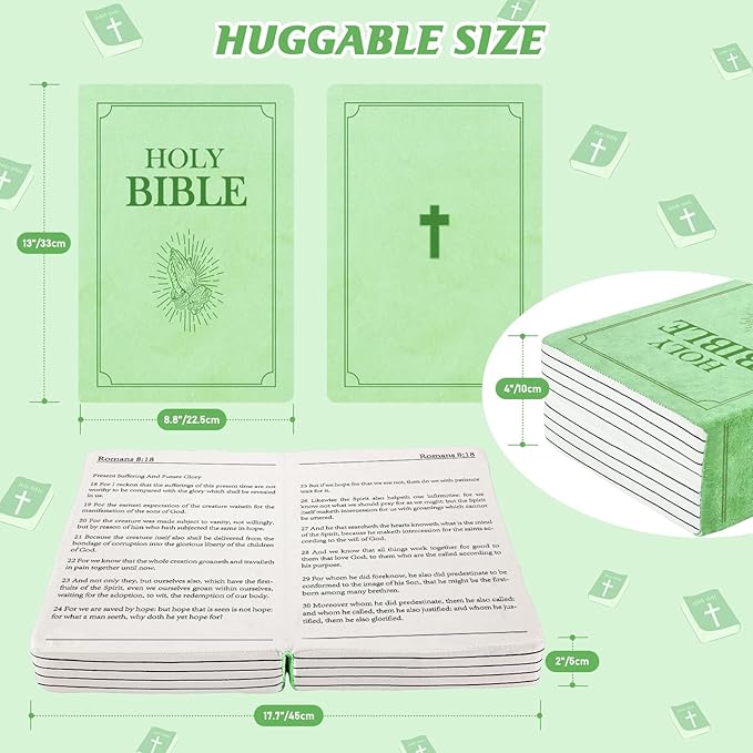 Children's Cartoon Plush Toy Throw Pillows, Christmas holiday Bible Book Pillow that Opens, Home Aesthetic Room Decorative Pillow, Kids Pillow, for Bedroom Sofa Cushion Chair Couch Bed (Green)