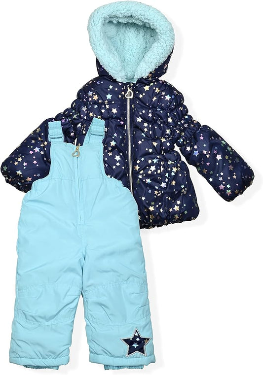 Arctic Quest Little Girls Bib Snow Pants and Ski Jacket Water-Resistant Snowsuit For Kids Winter Jacket For Girls