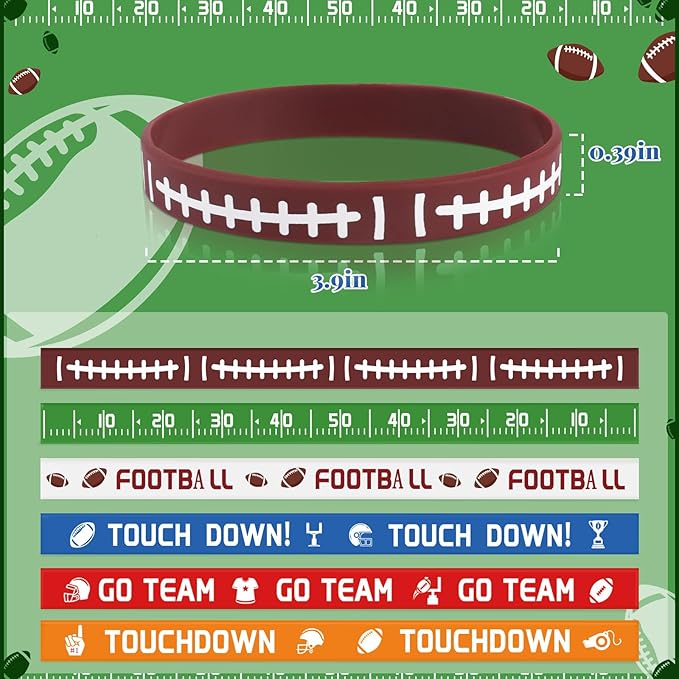 36 Pcs Football Silicone Bracelets Sport Theme Football Party Favors Accessories Gift for Football Birthday Party Decorations Football Theme Birthday Party Supplies Gifts, 6 Designs