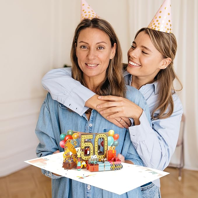 50th Birthday Card for Men Women, 3D Pop Up 50th Birthday Gifts Cards for Him Her, Back In 1975 Funny 50 Year Old Birthday Decorations, Classy Vintage