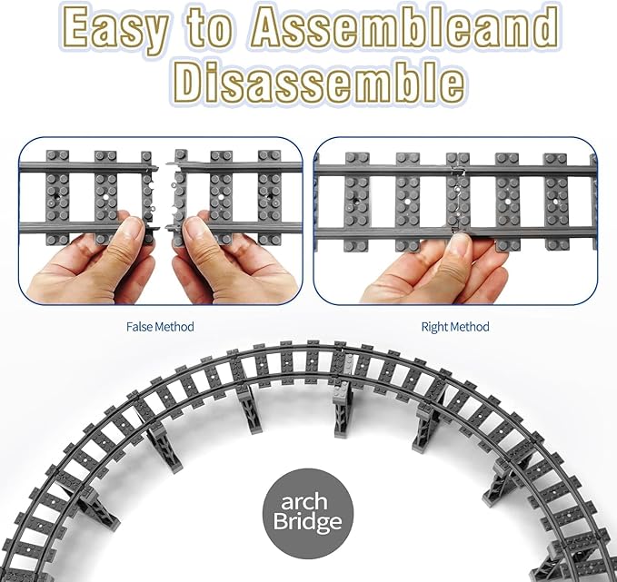 212 Pcs City Train Tracks Building Block Set Compatible with Lego,Train Tracks Accessories Set,Train Track Bridge Uphill and Downhill Set