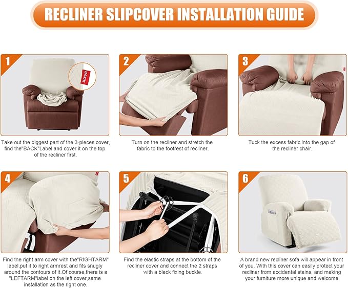 VANSOFY Recliner Chair Cover, 3-Pieces Stretch Lazy Boy Recliner Covers for Recliner Chair Soft Reclining Chair Slipcover Furniture Protector for Dogs Cats(Off White)