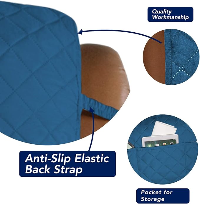 PureFit Reversible Quilted Sofa Cover, Water Resistant Slipcover Furniture Protector, Washable Couch Cover with Non Slip and Elastic Straps for Kids, Dogs (Oversized Recliner, Peacock Blue/Beige)