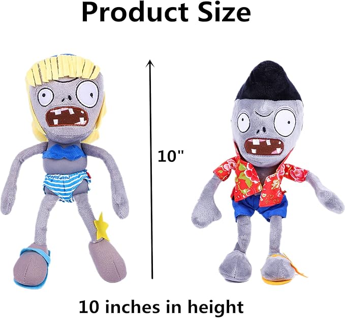 3 PCS PVZ Plant and Zombies Plush Sets Toys 1 2 Stuffed Soft PVZ Figure Doll Surf, Pompadour, Bikini Zombies, Great Gifts for Boys and Girls New