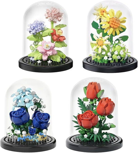 4 Assembly Bonsai Tree Flowers Micro Bricks Building Set with Dust Cover,Artificial Flowers Botanical Collection for Home Decor, Creative Gifts for Adults Women Boys Girls,1136 Pieces