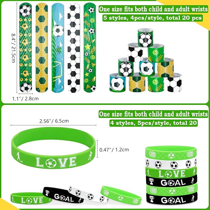 40 Pieces Soccer Party Favors, Soccer Silicone Wristbands Soccer Bracelets for Soccer Game Day Teens Birthday Soccer Theme Party Soccer Team Awards Presents