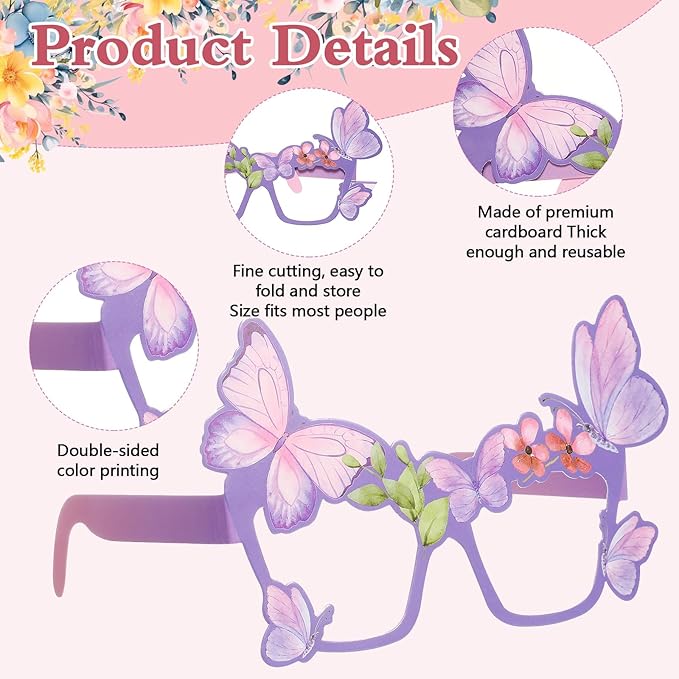 36 Pcs Butterfly Party Favors Spring Butterfly Party Decoration Butterfly Paper Eyeglasses Spring Butterfly Party Photo Props for Spring Holiday Birthday Party Supplies