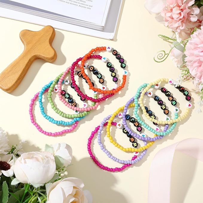 72 Pcs WWJD Bracelets Jesus You Christian Bracelets Bulk, Beaded Friendship Bracelet for Women Men Colorful Religious Bracelets Inspirational Reminder Jewelry Gift
