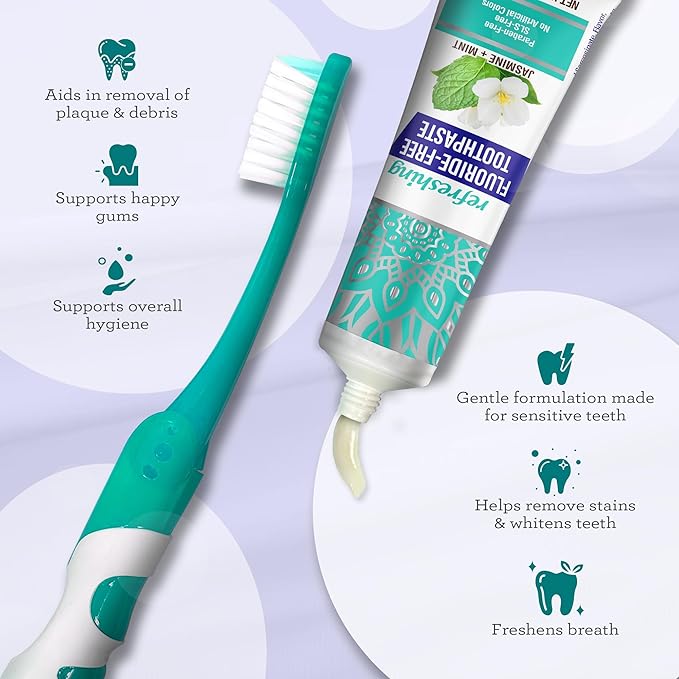 GuruNanda Folding Toothbrush with Built-in Cover & Toothpaste with Hydroxyapatite, Perfect for Travel, Compact & Portable, On-The-go - Soft Bristles & Ergonomic Handle, for Adults & Kids (1 Count)