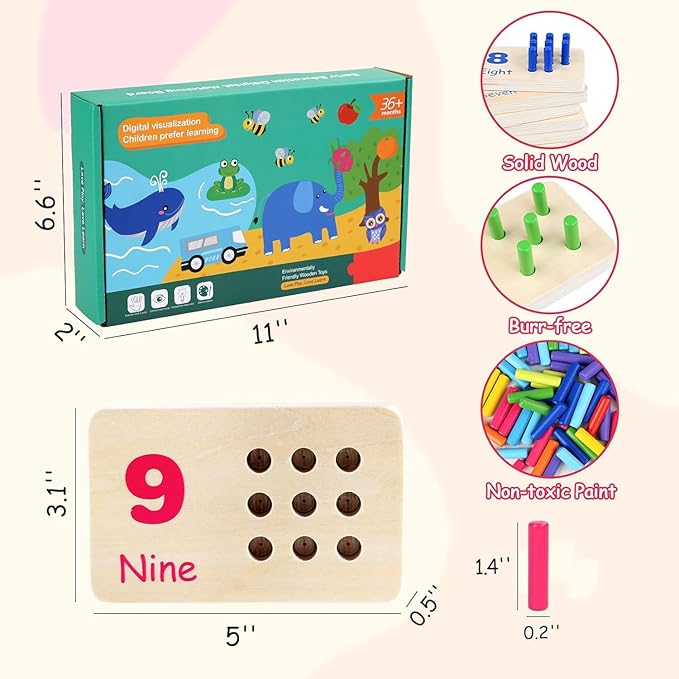 Wooden Counting Numbers Peg Board for Kids, Montessori Math Toy for Toddlers, Math Manipulatives Preschool Early Learning Educational Materials for Kids 3 4 5 6 7