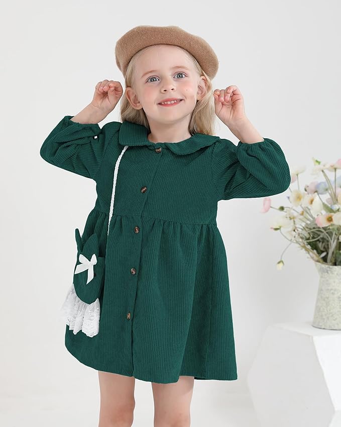Mioglrie Toddler Baby Girl Dress 2T 3T 6 12 18 24 Months Fall Winter Clothes Outfits Dresses with Cute Satchel for Baby