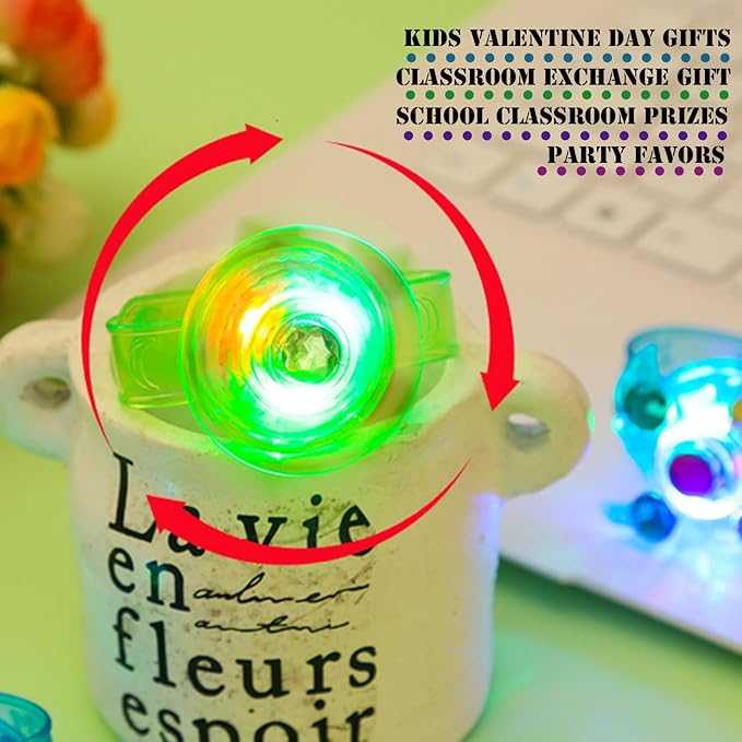 30Pack Valentines Day Gifts for Kids with Valentines Cards LED Light Up Fidget Spinner Bracelets Favors for Kids 4-8 8-12, Glow in The Dark Party Supplies,Birthday Gifts,Pinata Goodie Bags Stuffers