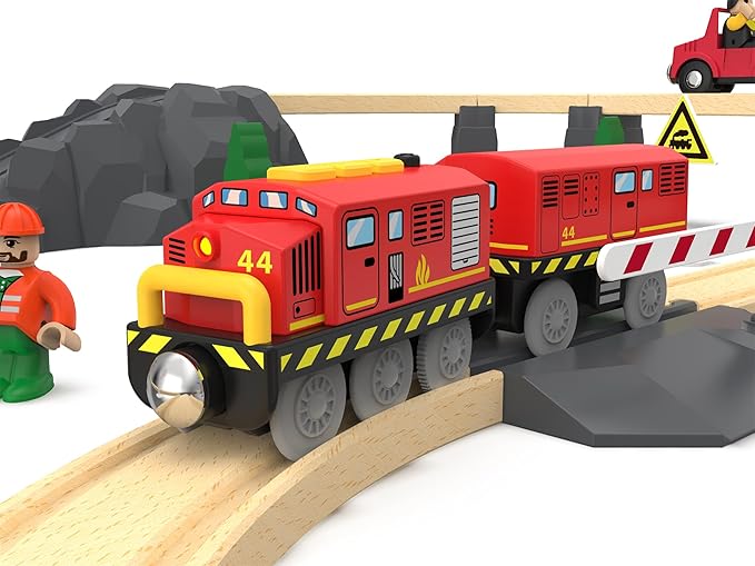 Train Toys Battery Operated Locomotive Train for Wooden Track, Motorized Train for Toddlers with Magnetic Connection, Compatible with Thomas, Brio, Chuggington, Melissa and Doug