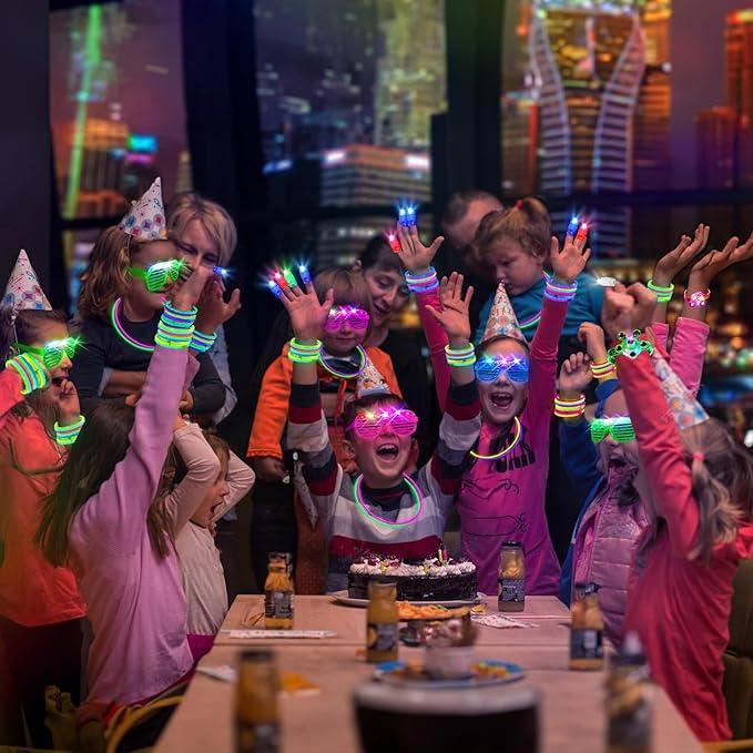244 Pack Glow in the Dark Party Supplies for Kids, Neon Party Favors for Kids, Glow Party Favors for Kids 8-12, Kids Led Light Up Party Favors,Kids New Years Eve Party Supplies