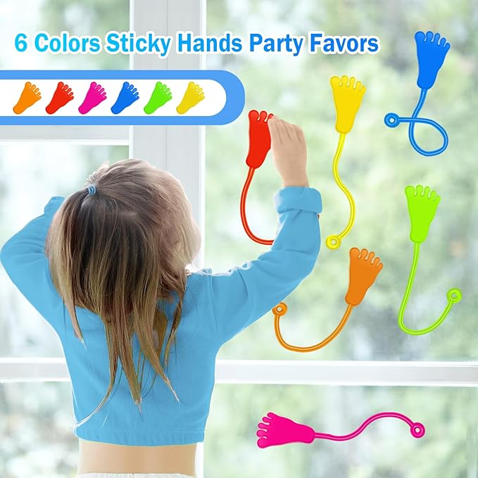 48PCS Sticky Hands Bulk Kids Party Favors Foot Shape Stretchy Sticky Hand Fidget Toys Kids Easter Basket Stuffers Birthday Goodie Bag Stuffers Treasure Box Toys for Classroom Prizes Party Supplies
