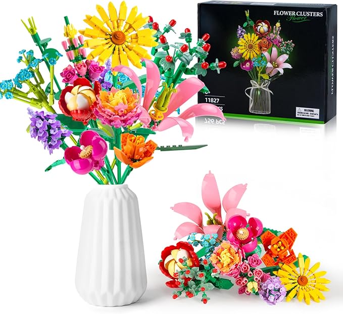 756 PCS Flower Bouquet Building Sets - 11 Kinds of Building Block Flowers, Botanical Collection Crafts Set for Home Office Decoration, Valentines Day for Adults Girl, No Vase