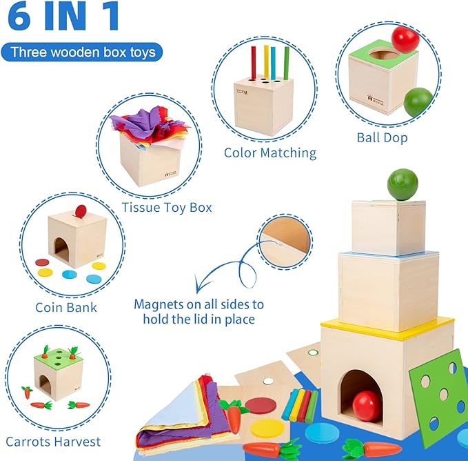 Adena Montessori Play Kit for 16-18 Months Baby,6 in 1 Learning Educational Toys for Toddler,Include 7-in-1 Play Set,Farm Animal Puzzle,Stacking Pegboard and more,Christmas Birthday Gift for Boys Girl