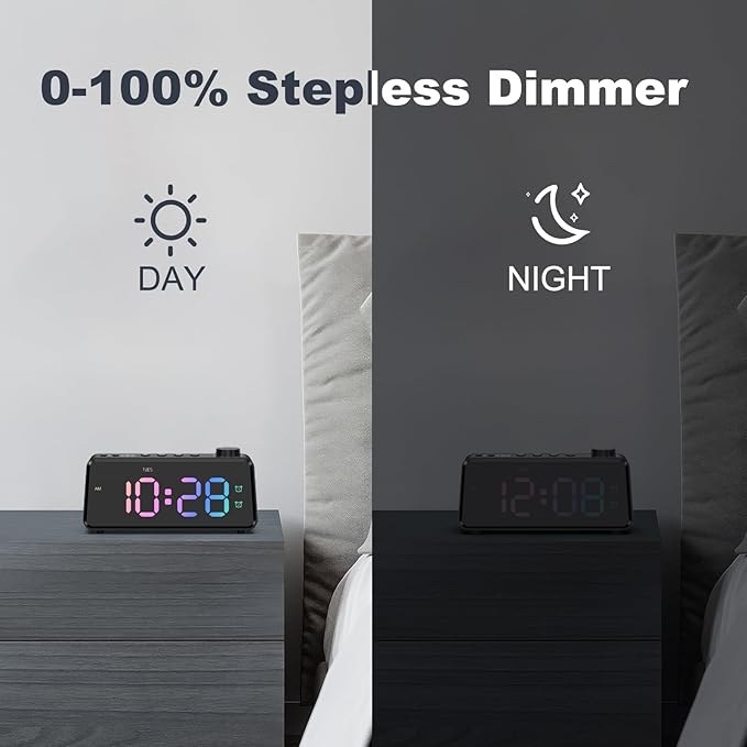 ANJANK Digital FM Radio Alarm Clock for Bedroom, 6.5'' Large Colorful Display for Kids Teens, Weekday/Weekend Dual Alarm, 0-100% Dimmable Brightness, Small Desk Clock with USB Charging Port