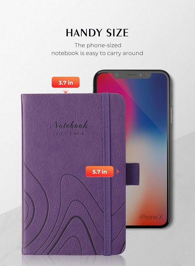 AISBUGUR Pocket Notebook, Small Notebook, 2-Pack Total 320 Pages,3.7" x 5.7" Pocket Notebook (2 Pack, Purple)