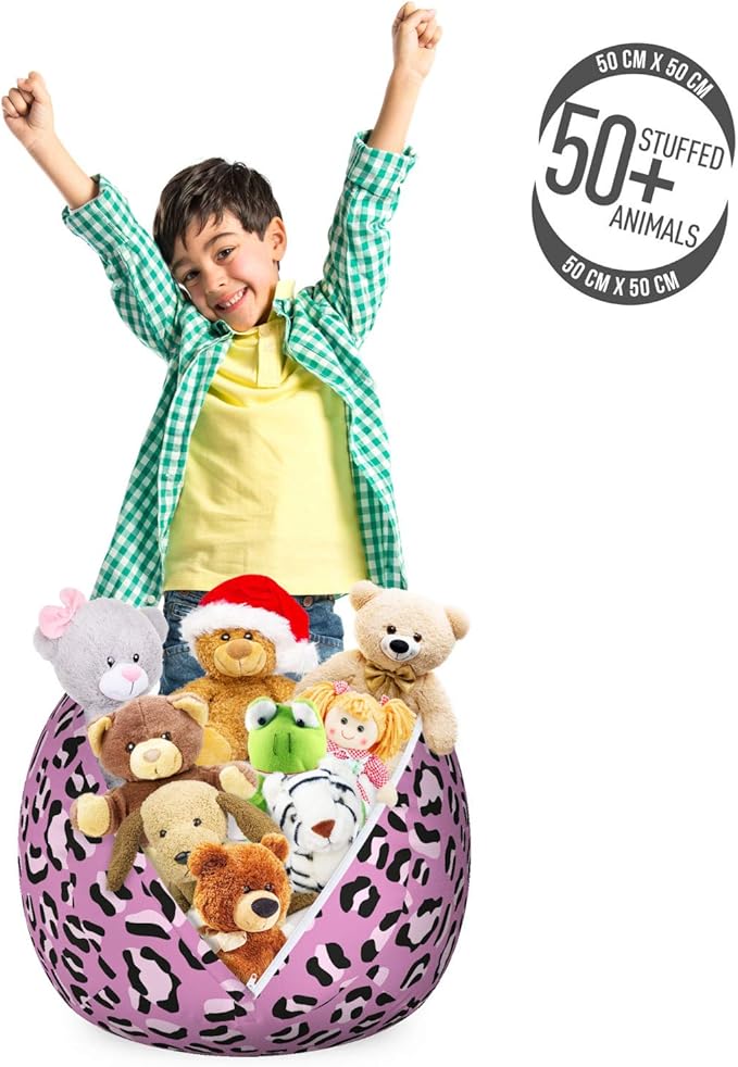 Ambesonne Leopard Storage Toy Bag Chair, Group of Skin Print Background Feminine Graphic, Stuffed Animal Organizer Washable Bag, Small Size, Grey Pink