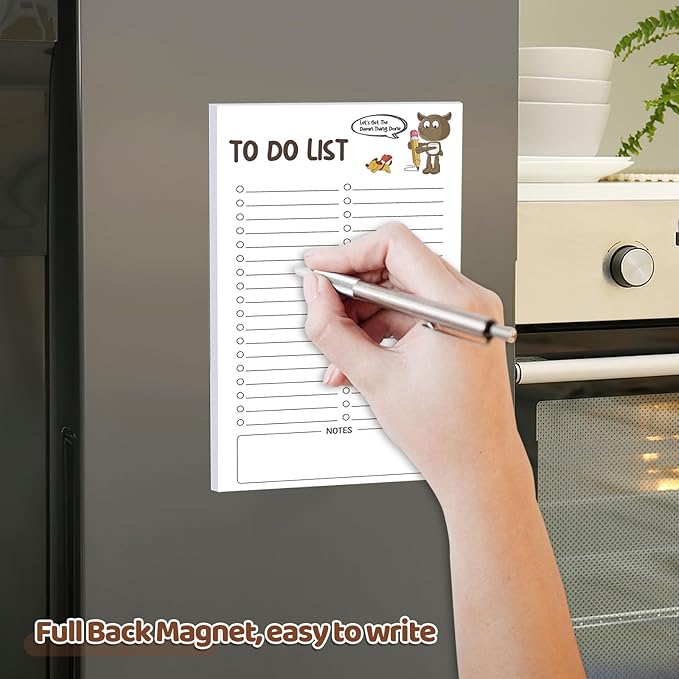 2 Pack Grocery List Magnet Pad for Fridge with Pen Holder, Total 120 Sheets Magnetic Note Pad for Fridge Full Back Magnet Shopping List, To Do List, Memo Notepads, 4.5x7.5"(Funny Animal)