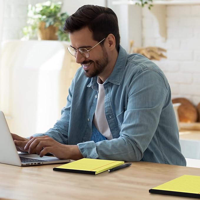 8 Pack Yellow Legal Pads 5x8 Small Note Pads 240 Sheets Perforated Yellow Pads Paper Narrow Ruled Writing Pad 80gsm Premium Thick Paper College Ruled Legal Notepads for Students, Office, Business