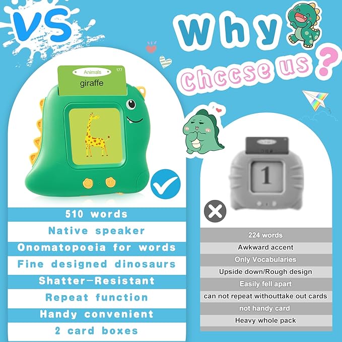 510 Words Pocket Speech Talking Flash Cards - Montessori Speech Buddy Early Learning Speech Buddy Flashcards for Toddlers, Audible Educational Device Speech Therapy Materials Development Sensory Toys