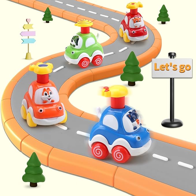 Amy&Benton Baby Toy Cars Toddler Toy Cars for 1 2 Year Old Cartoon Wind up Cars Press and Go Cars Push Go Cars for Toddlers 1-3 1st Birthday Gifts First Birthday Gift Toys Age 1 2 Year Old Baby Boys