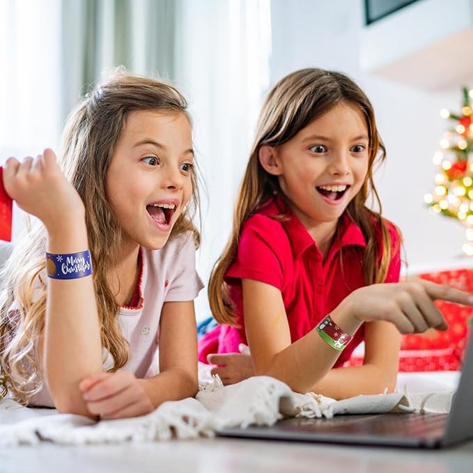 48pcs Christmas Slap Bracelets, Santa Claus Snowman Christmas Tree Reindeer Slap Wristband Christmas Stocking Stuffers for Boys Girls Xmas Birthday Party Favors Toys Goodie Bag Fillers