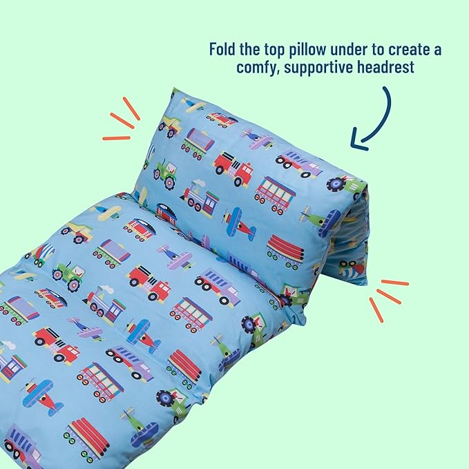 Wildkin Kids Floor Lounger: Ideal for Boys and Girls, Travel-Friendly, Perfect for Sleepovers - Pillow Lounger for Kids, Requires Standard Size Pillows Not Included (Trains, Planes, and Trucks)