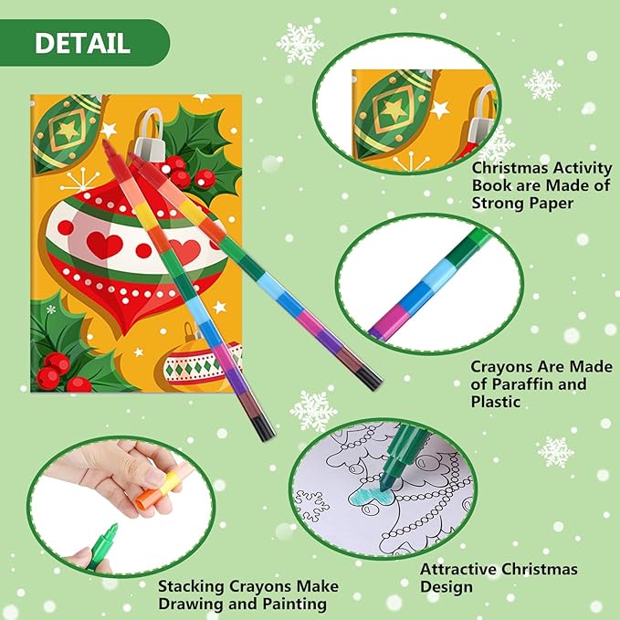 24 Pcs Christmas Coloring Book for Kids Bulk with 24 Crayons, Christmas Activity Books with Marker Xmas Stocking Goodie Bag Stuffers for Holiday Students Classroom Gifts Party Favors (Cute)