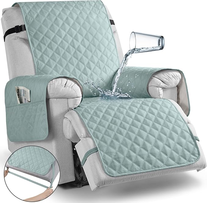 TAOCOCO Non-Slip Recliner Chair Cover Sofa Slipcover, Pet Cover for Small Recliner Chair with Elastic Straps, Washable Reclining Chair Cover Recliner Furniture Protector (23'' Small, Mint)