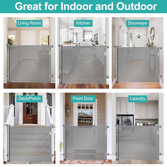 42 Inch Extra Tall Baby Gate for Kids 55" Wide Retractable Baby Gates Extra Tall Retractable Dog Gates for The House Extra Tall Pet Gate Extra Tall Dog Gate Tall Baby Gate for Stair Tall Mesh Dog Gate